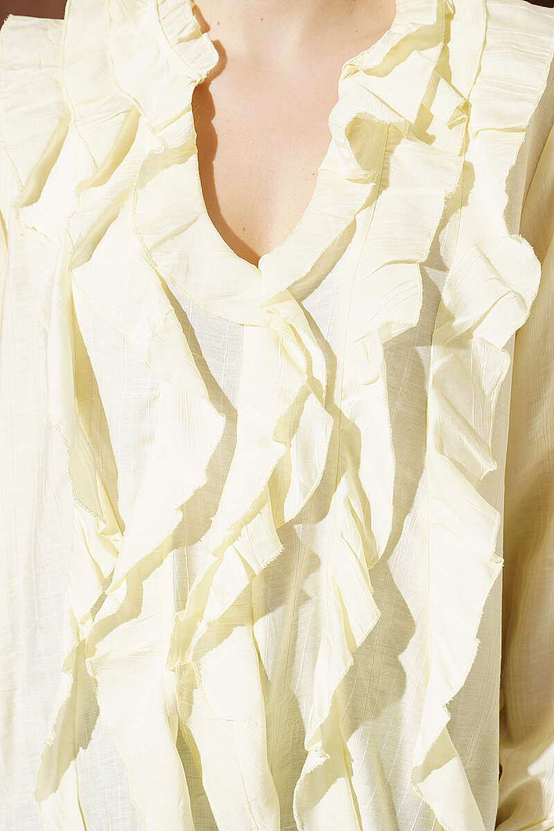 V-Neck Striped Ruffle Blouse - Yellow