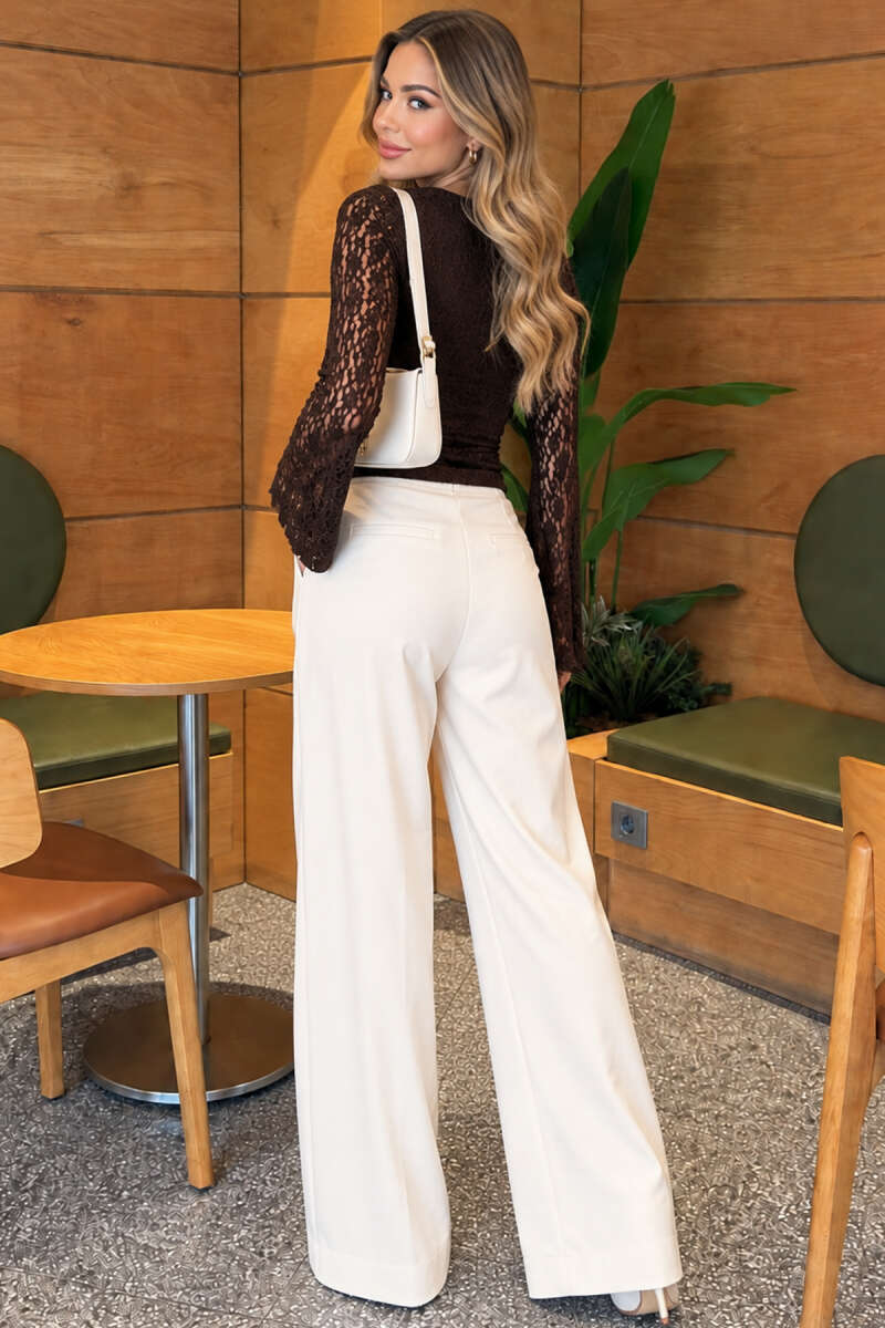 V-Neck Lace Blouse - Brown