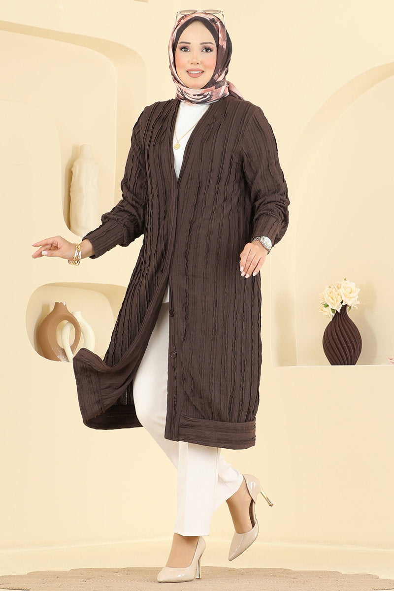 V-Neck Button Cardigan - Brown