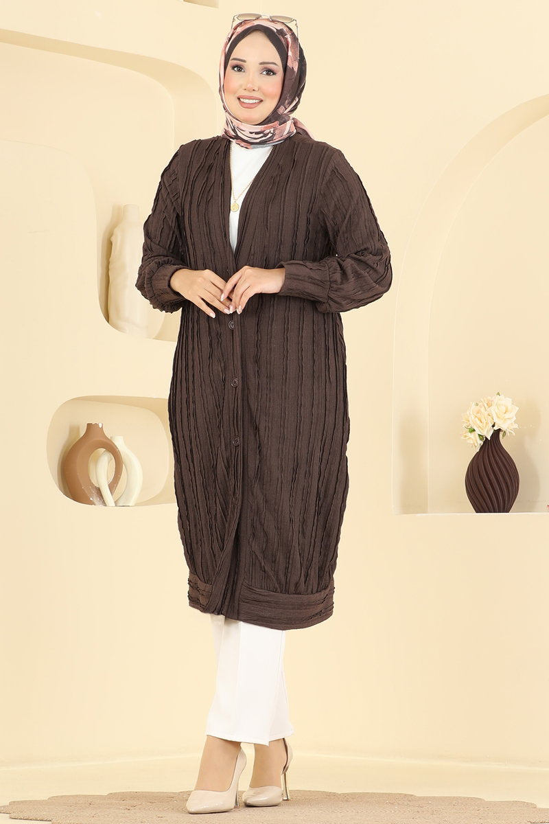 V-Neck Button Cardigan - Brown
