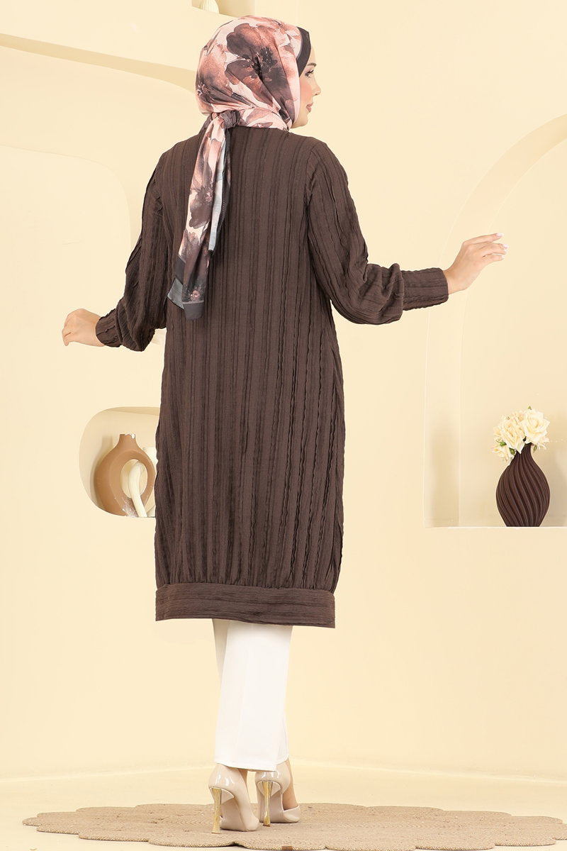 V-Neck Button Cardigan - Brown