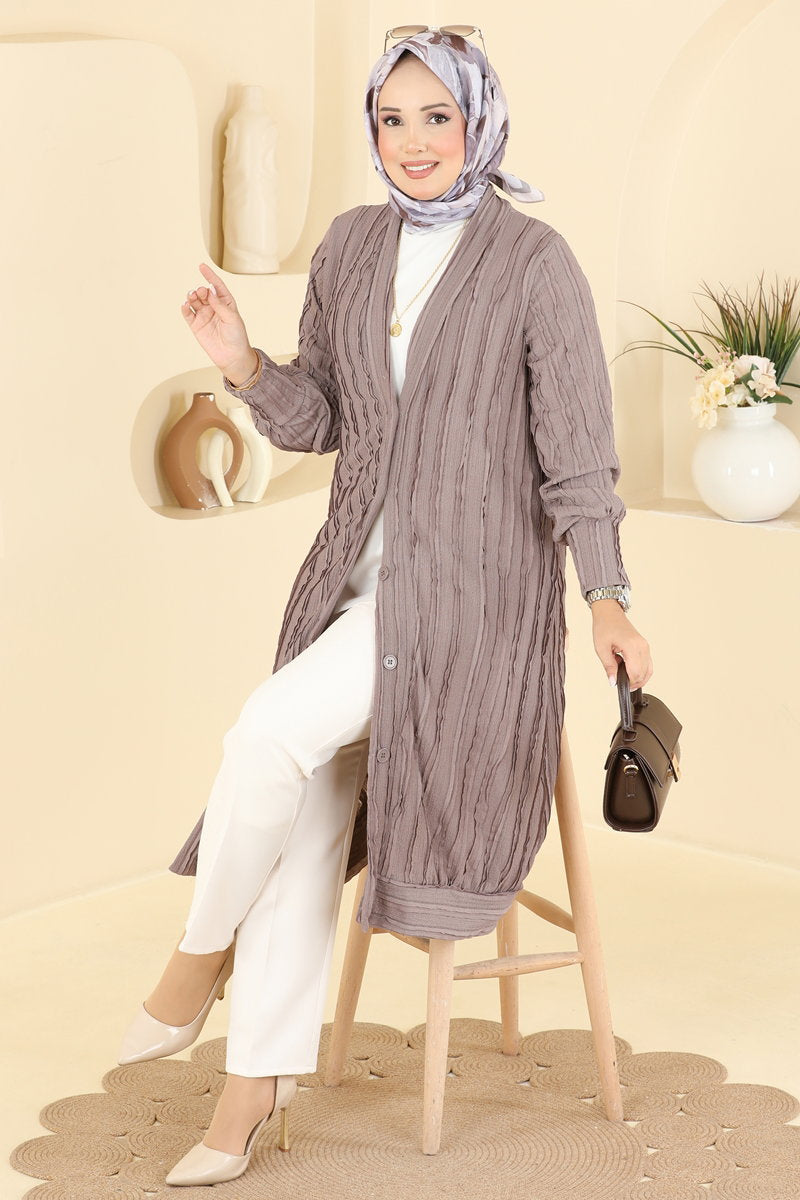 V-Neck Button Cardigan - Dark Mink