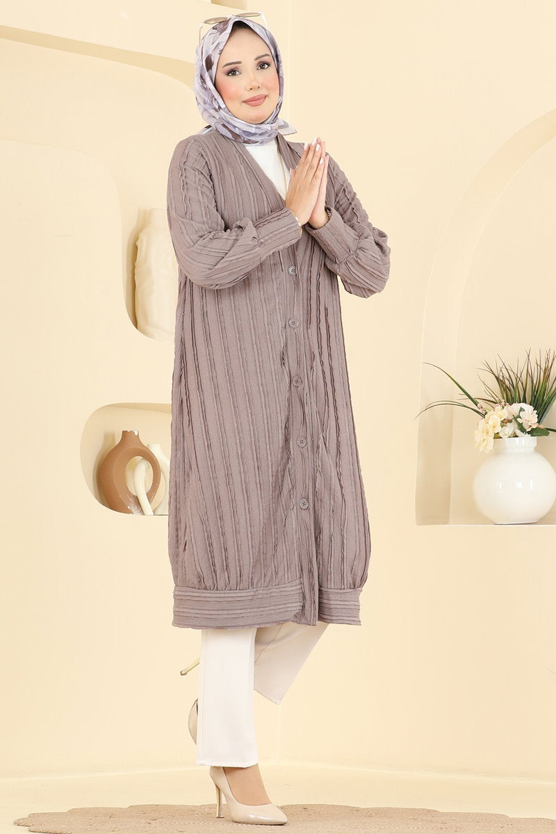 V-Neck Button Cardigan - Dark Mink