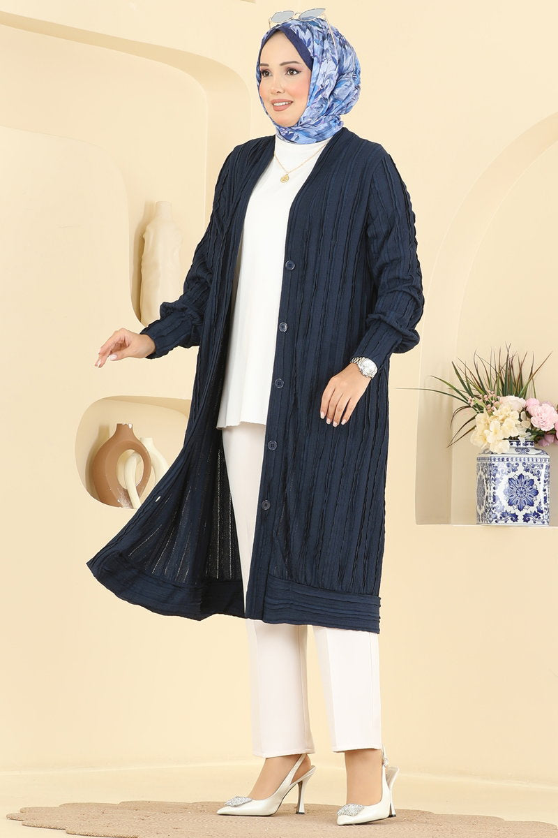 V-Neck Button Cardigan - Navy