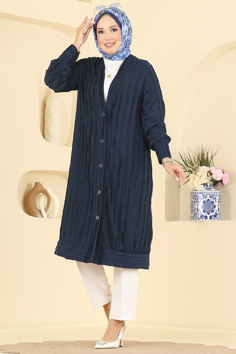 V-Neck Button Cardigan - Navy