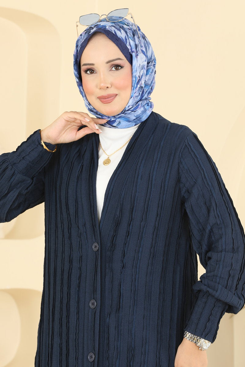 V-Neck Button Cardigan - Navy
