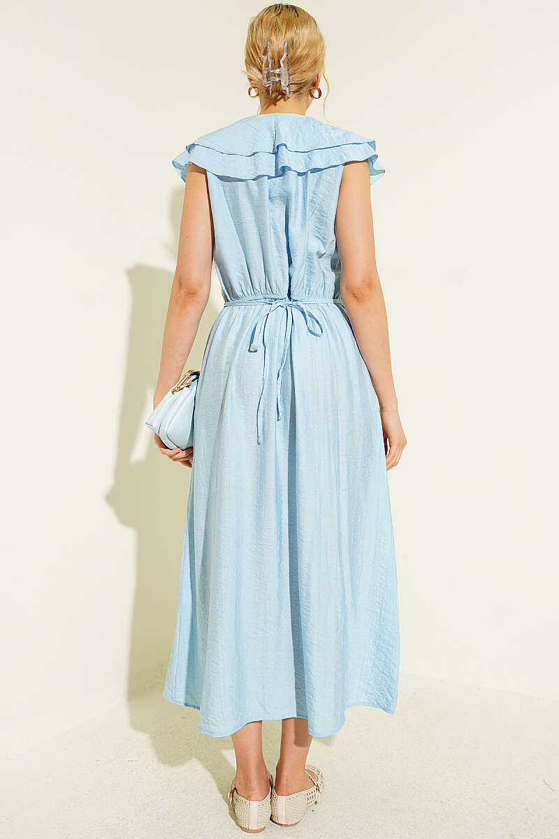 Sleeveless V-Neck Ruffle Midi Dress - Light Blue