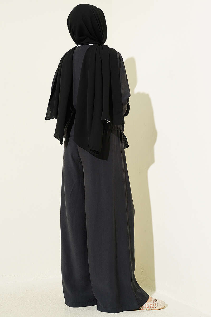 V-Neck Tie Two-Piece Set - Charcoal