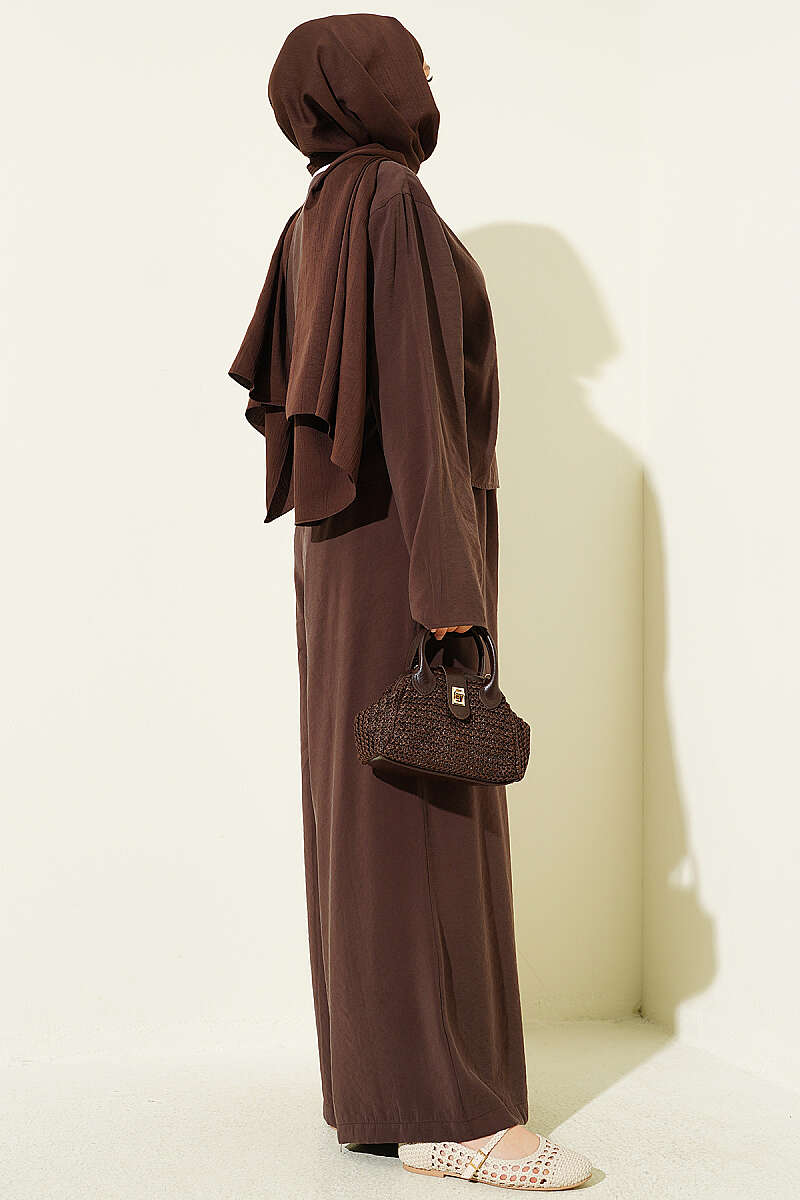 V-Neck Tie Two-Piece Set - Brown