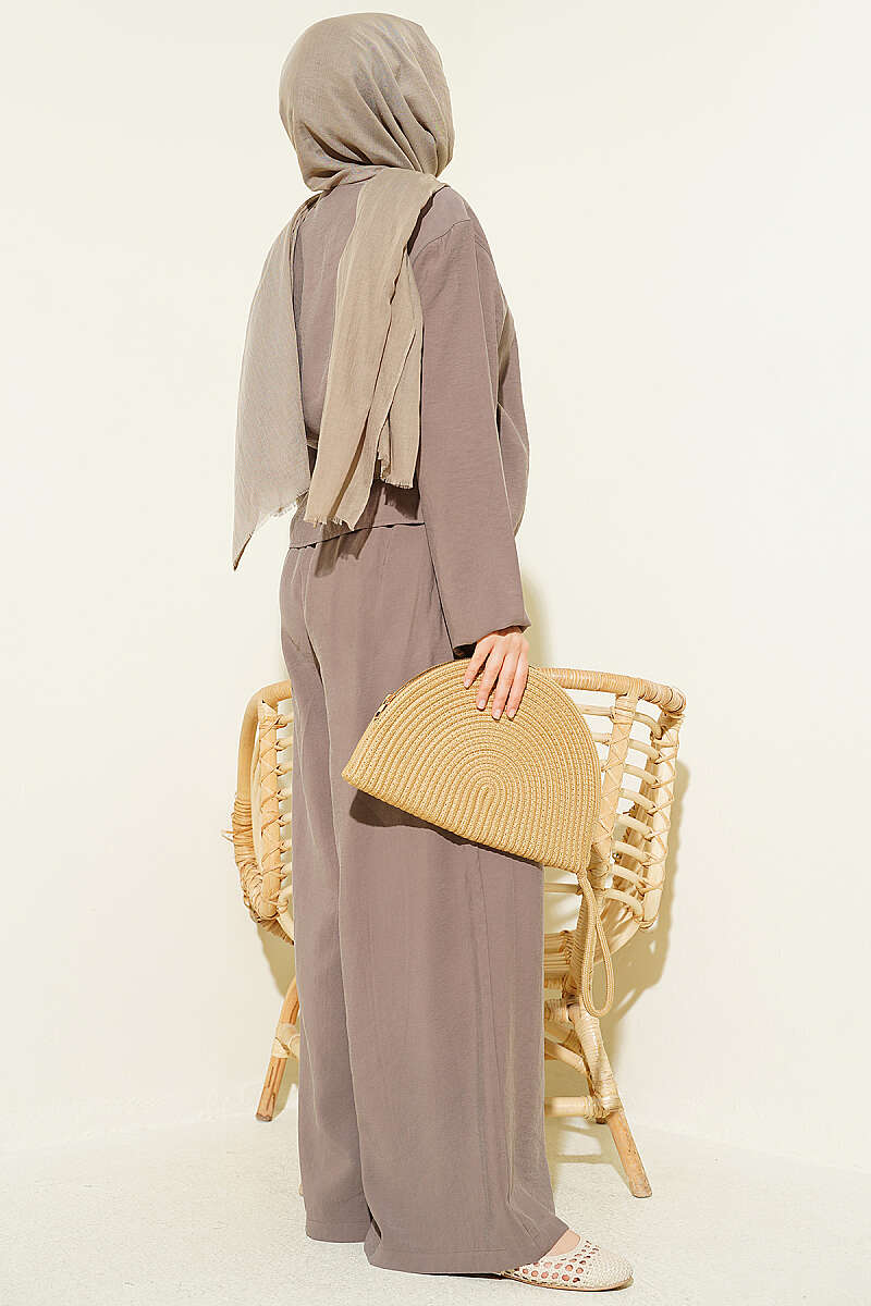 V-Neck Tie Two-Piece Set - Mink