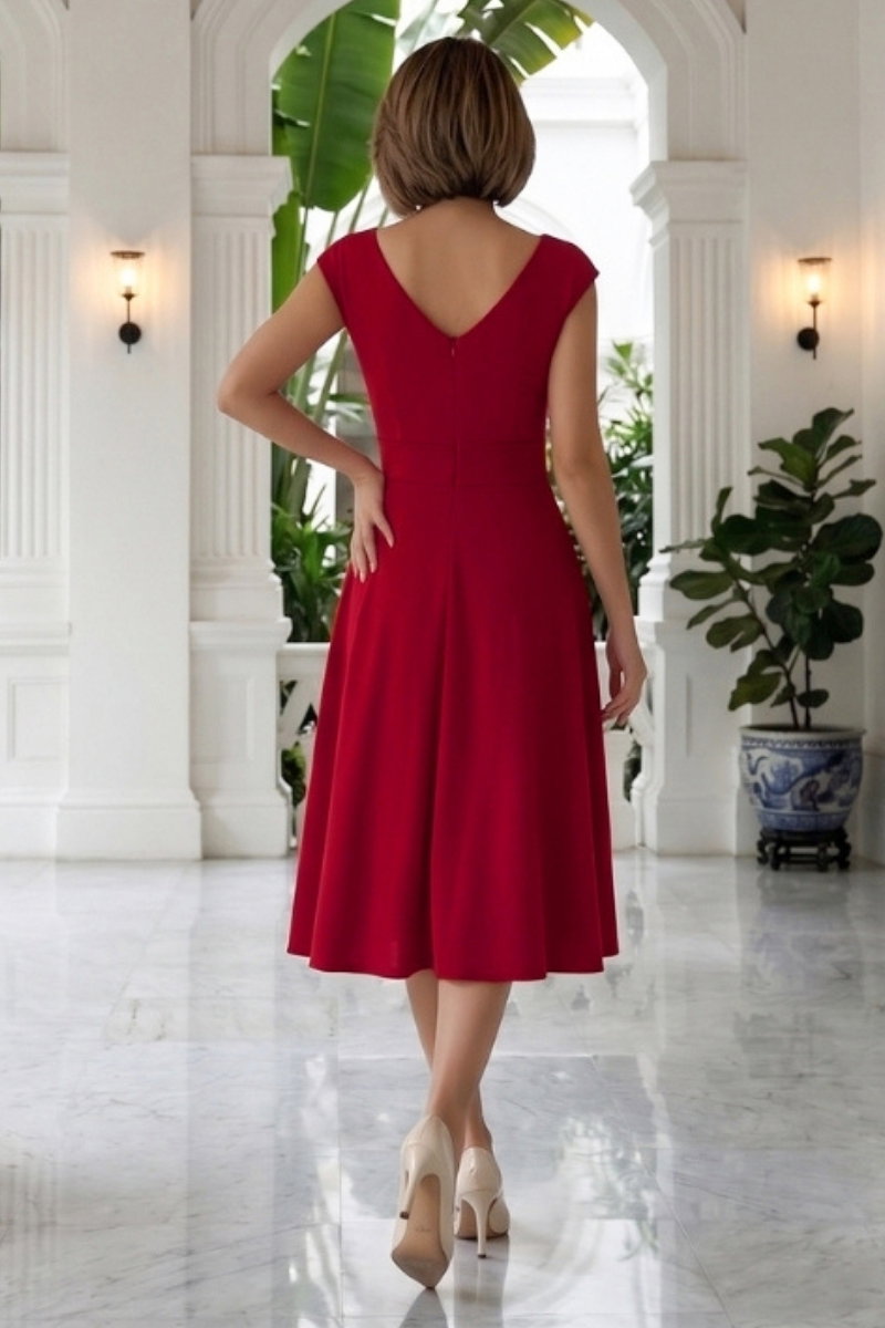 V-Neck Crepe Dress - Red