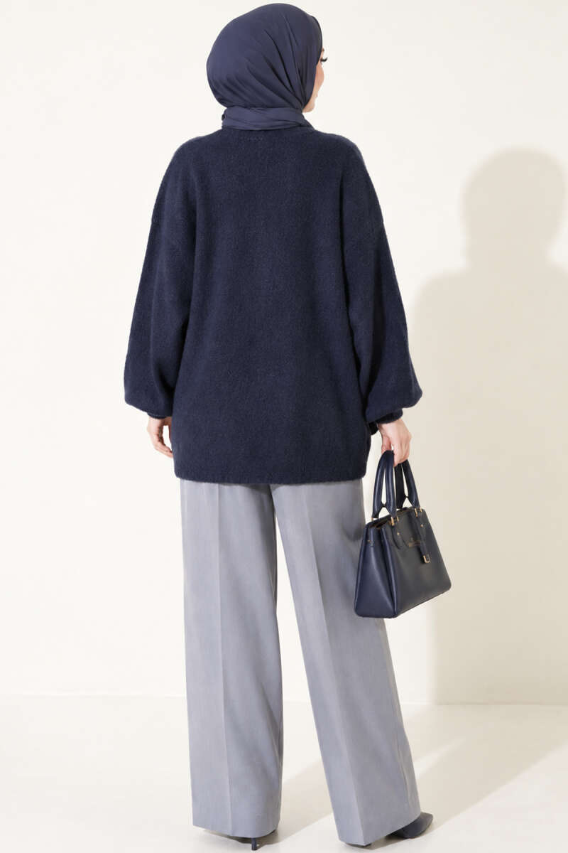 V-Neck Brushed Button Cardigan - Navy