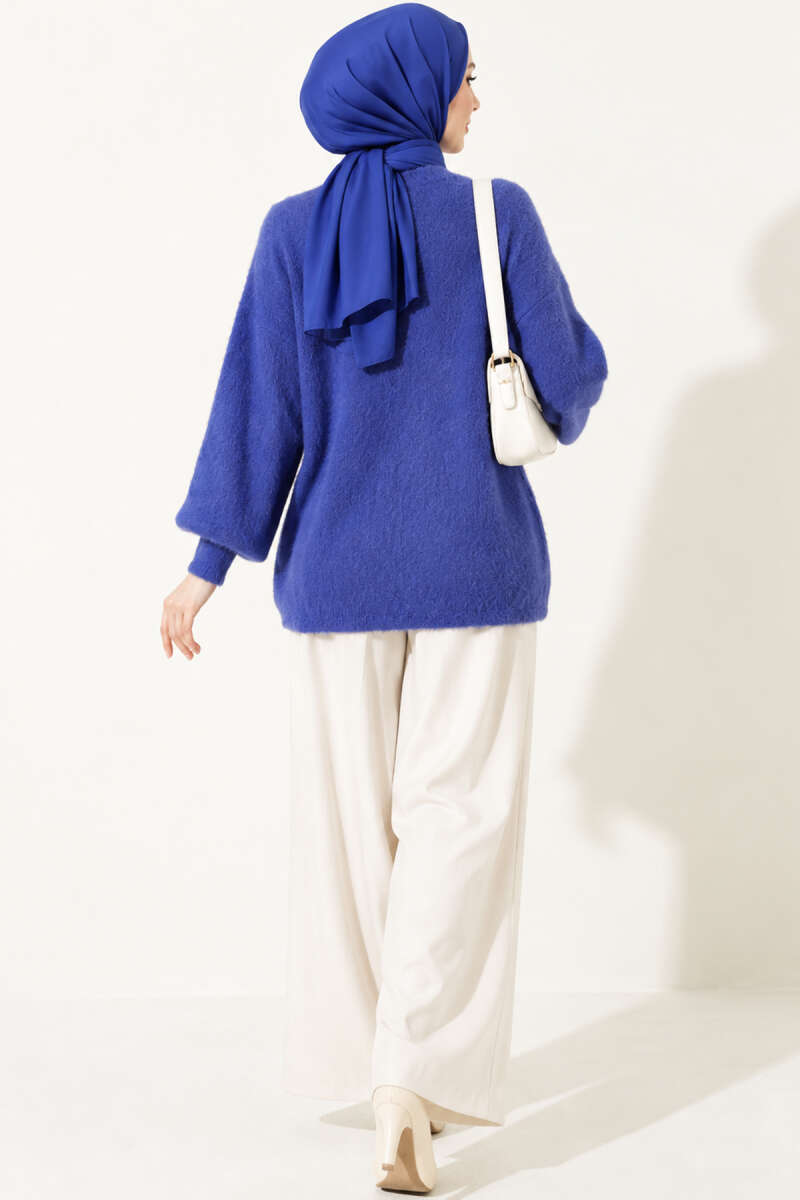 V-Neck Brushed Button Cardigan - Saxe Blue