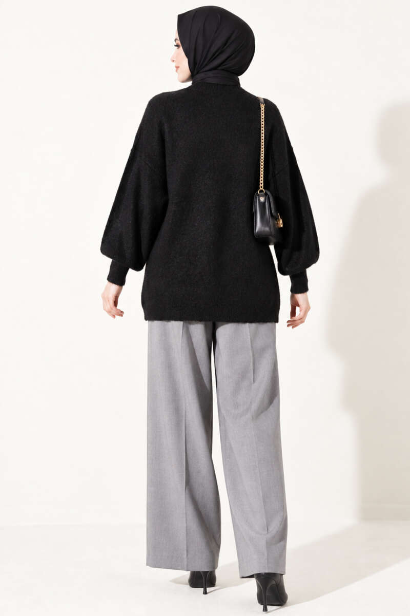 V-Neck Brushed Button Cardigan - Black