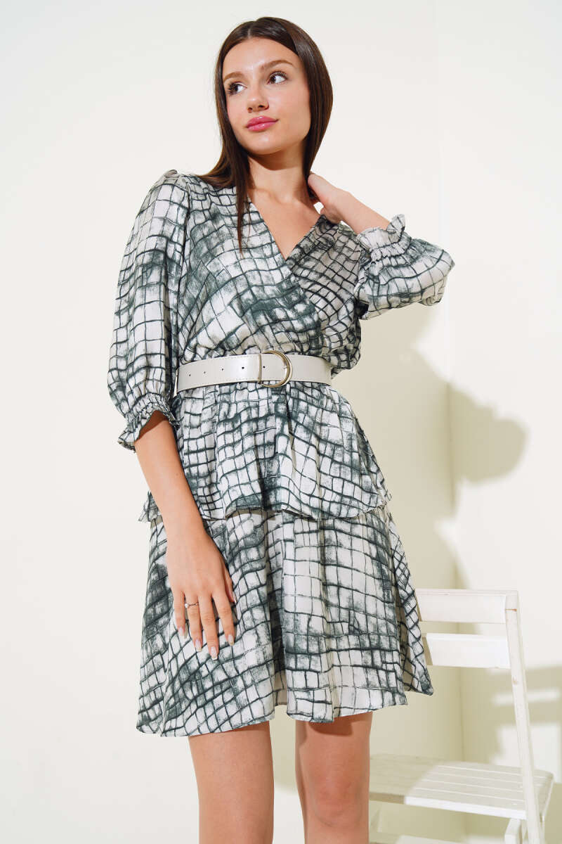 V-Neck Satin Midi Dress - Green