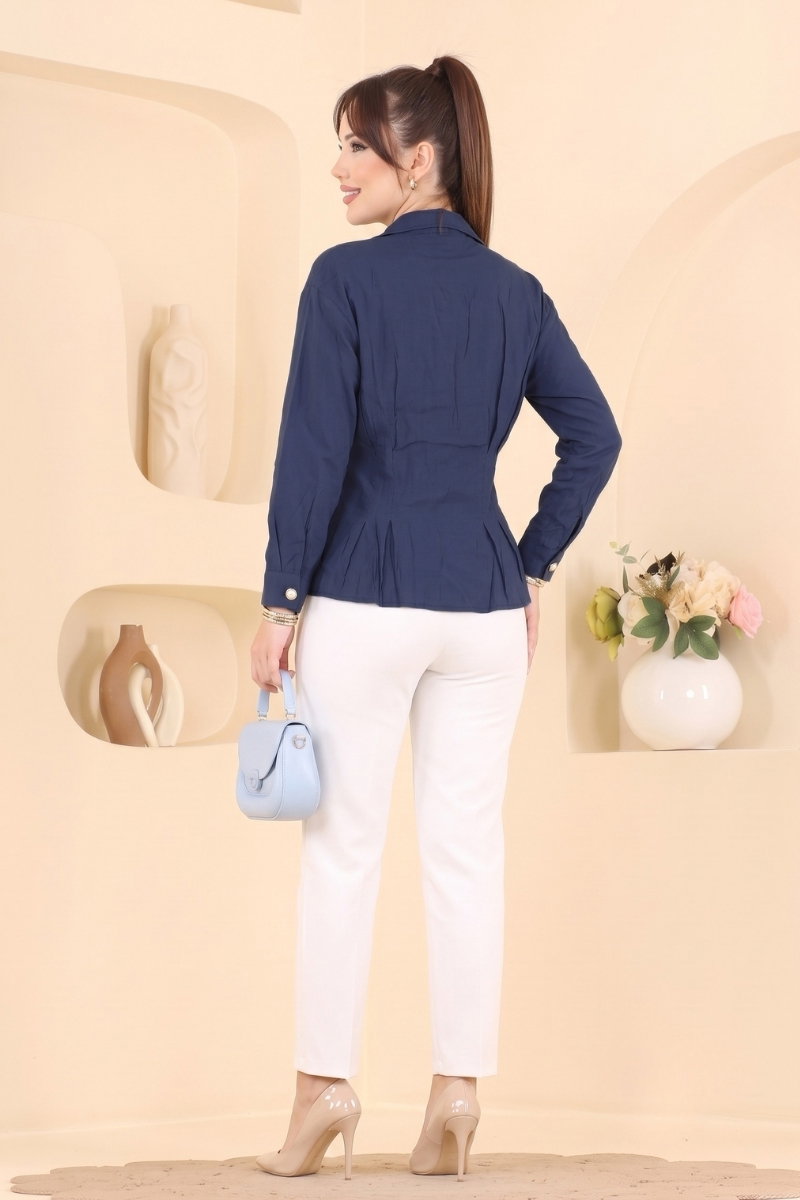 Elegant V-Neck Shirt - Navy