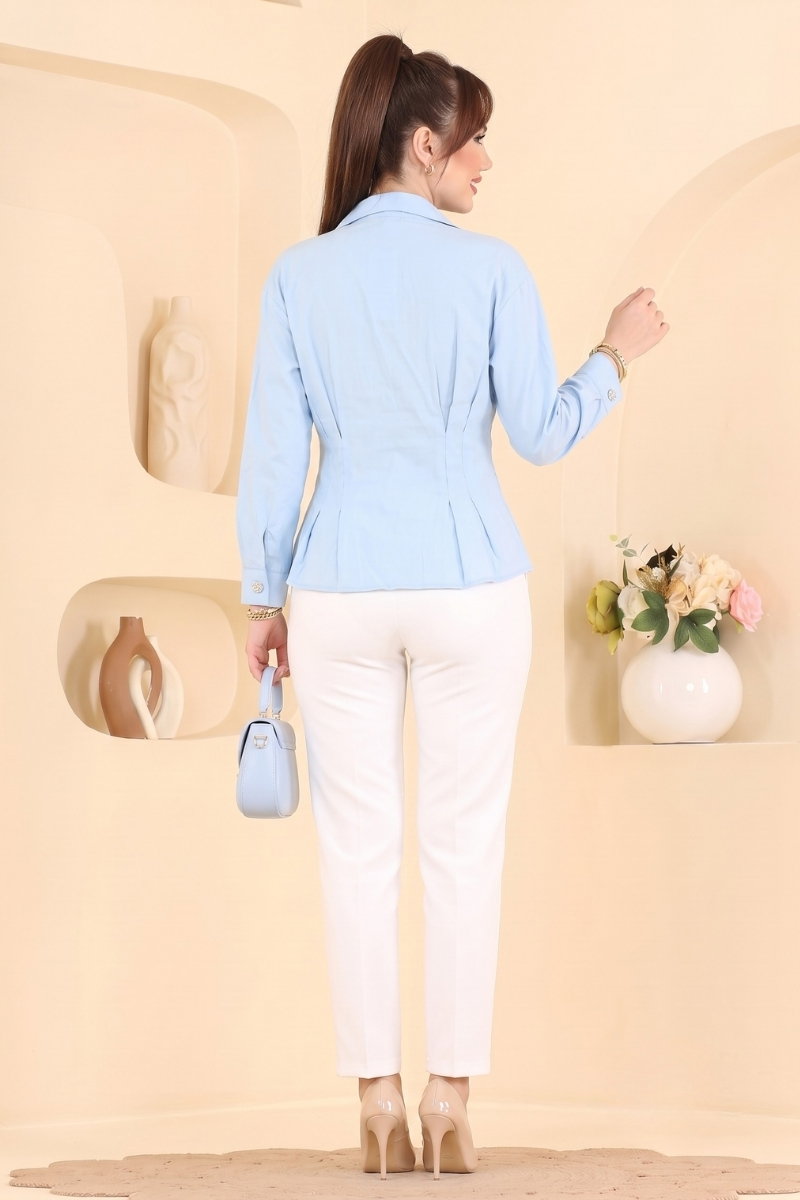 Elegant V-Neck Shirt - Blue