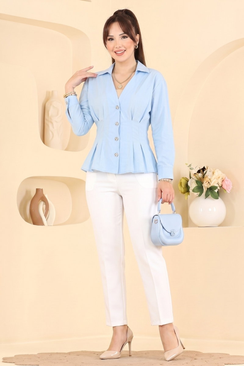 Elegant V-Neck Shirt - Blue