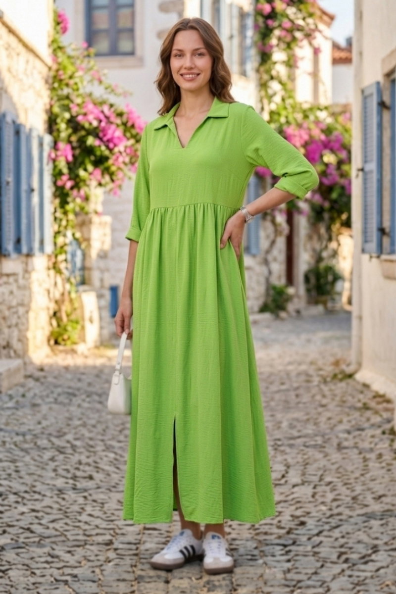 V-Neck Aerobin Dress with Half Sleeves - Pistachio