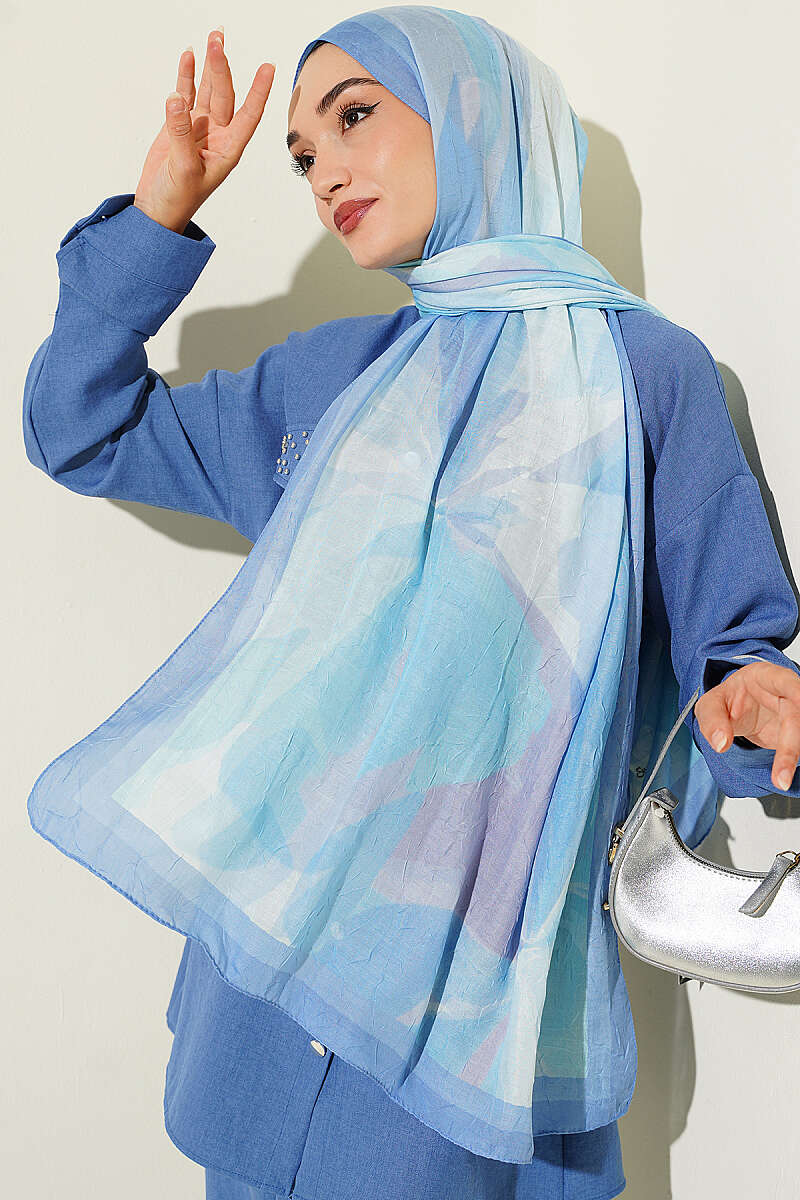Vera Bamboo Crinkle Shawl - Soft Blue