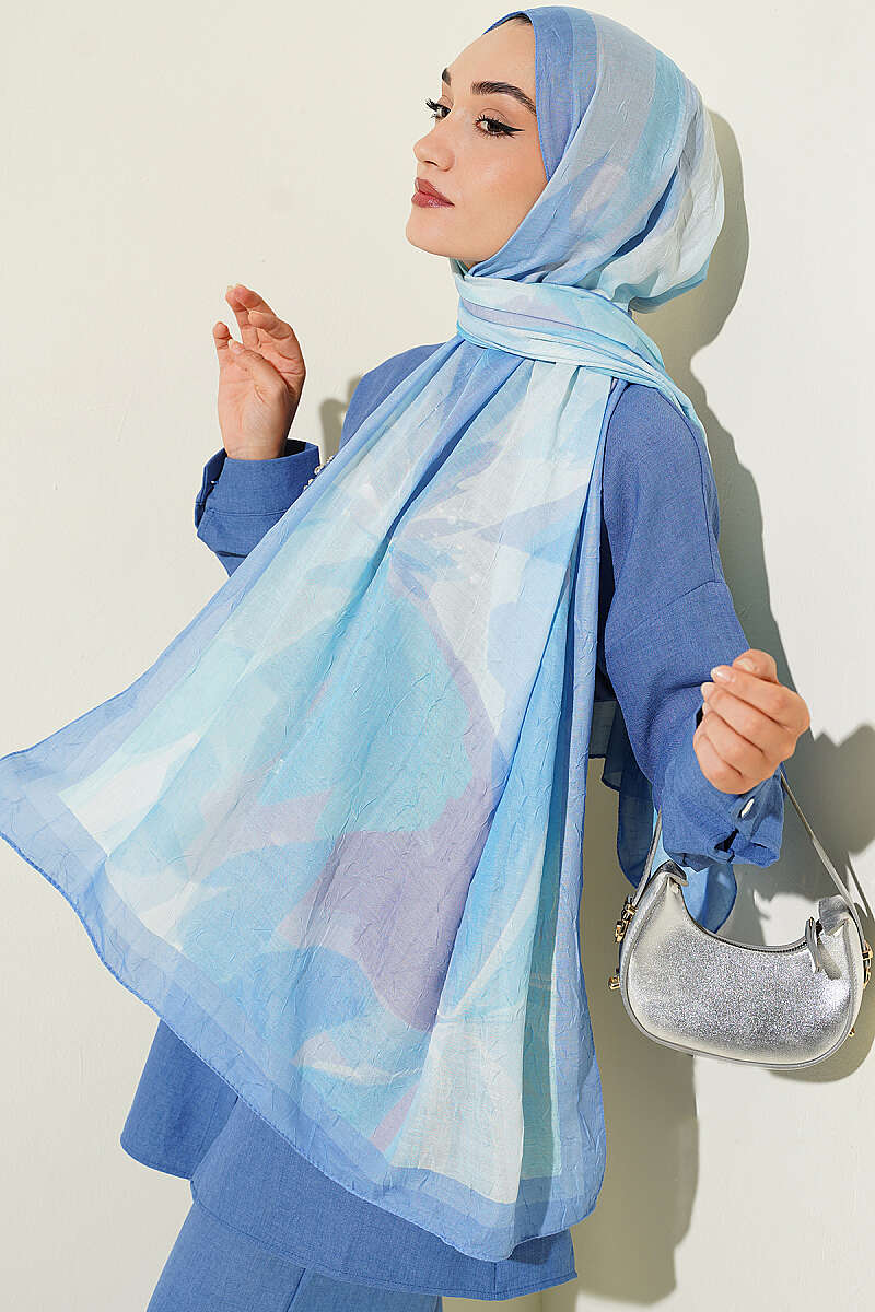 Vera Bamboo Crinkle Shawl - Soft Blue