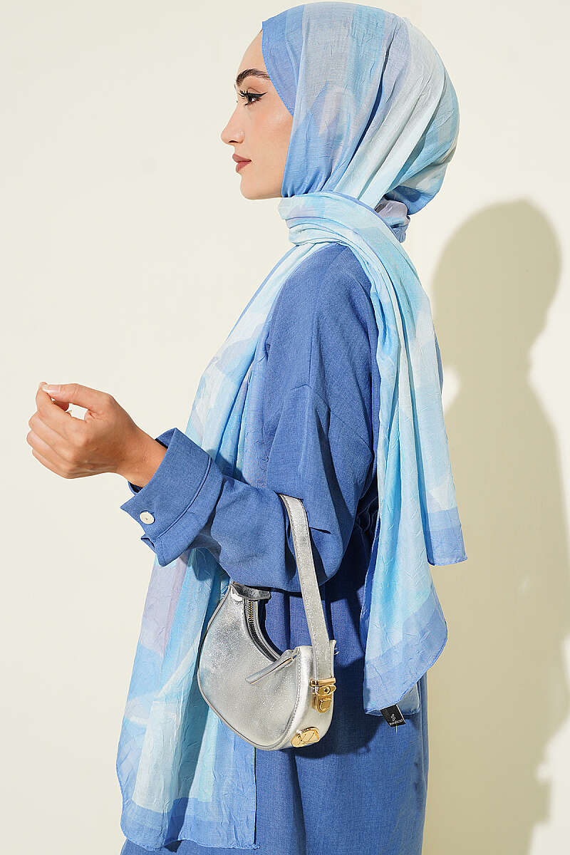 Vera Bamboo Crinkle Shawl - Soft Blue