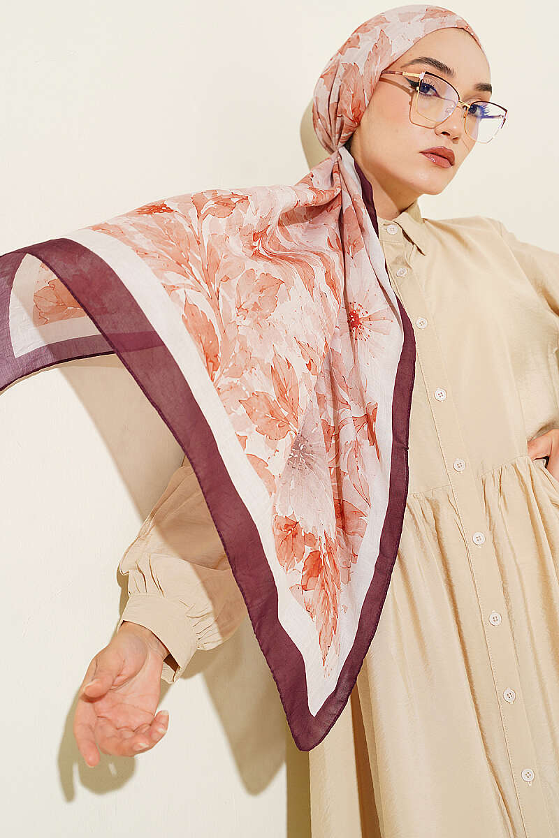Pastel Floral Bamboo Crinkle Shawl - Plum