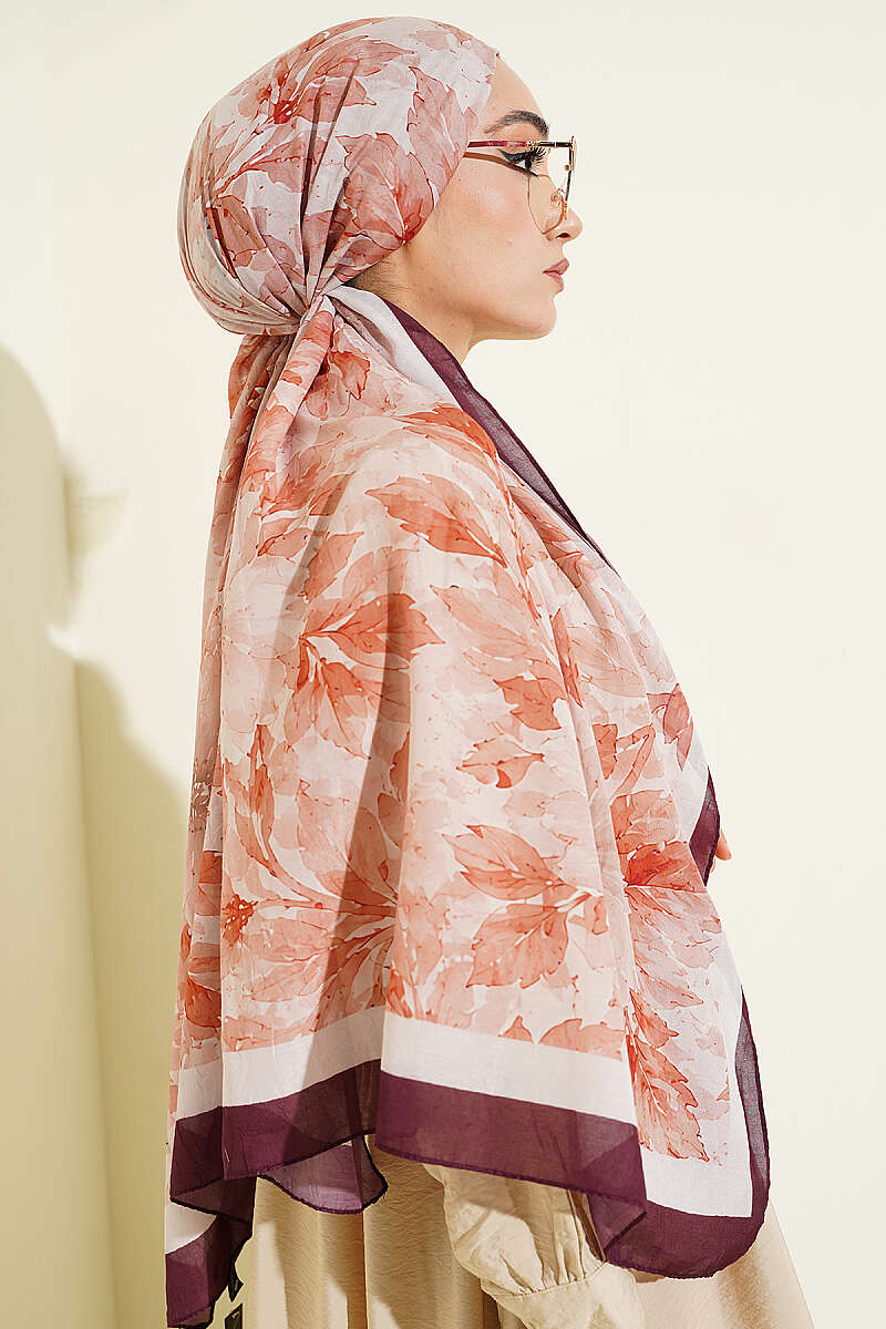 Pastel Floral Bamboo Crinkle Shawl - Plum