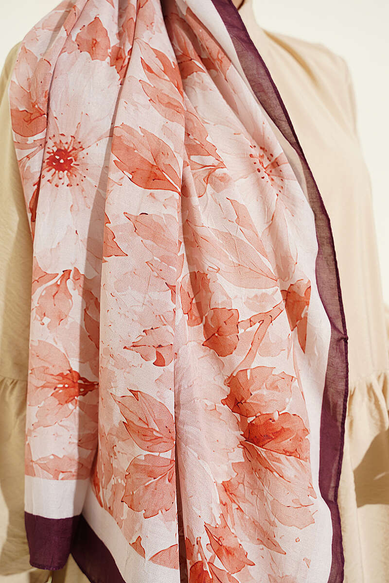 Pastel Floral Bamboo Crinkle Shawl - Plum