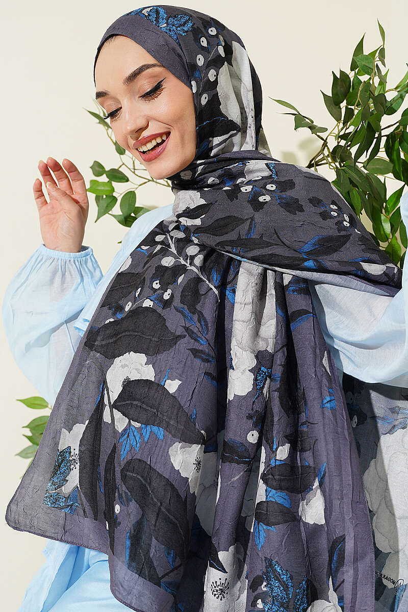 Violet Modal Crinkle Shawl - Smoke Grey