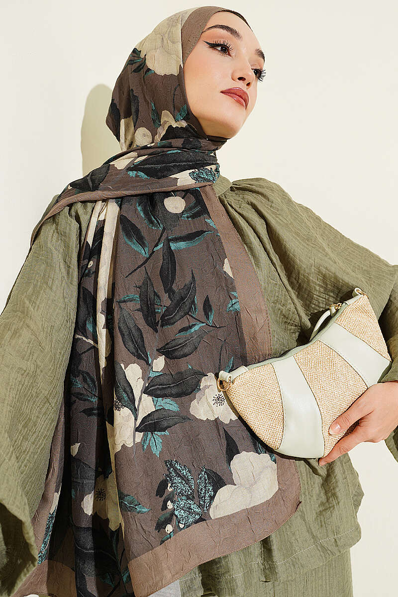 Violet Modal Crinkle Shawl - Henna Green