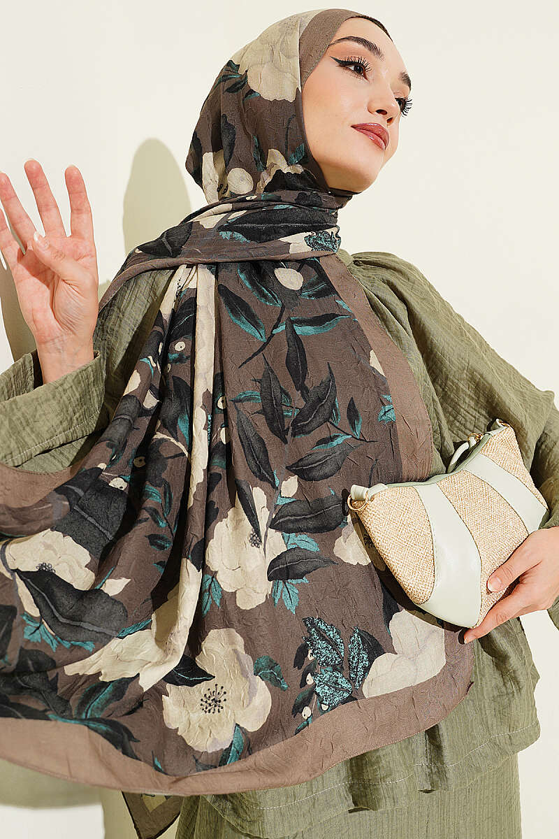 Violet Modal Crinkle Shawl - Henna Green