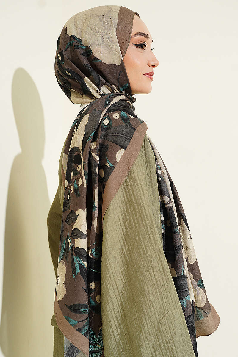 Violet Modal Crinkle Shawl - Henna Green