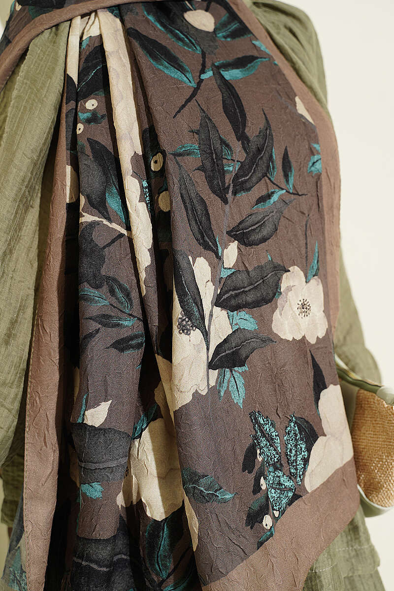 Violet Modal Crinkle Shawl - Henna Green
