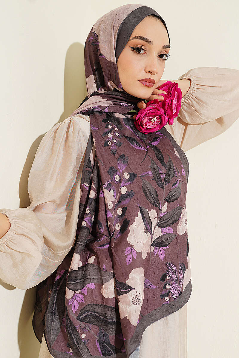 Violet Modal Crinkle Shawl - Dark Mink