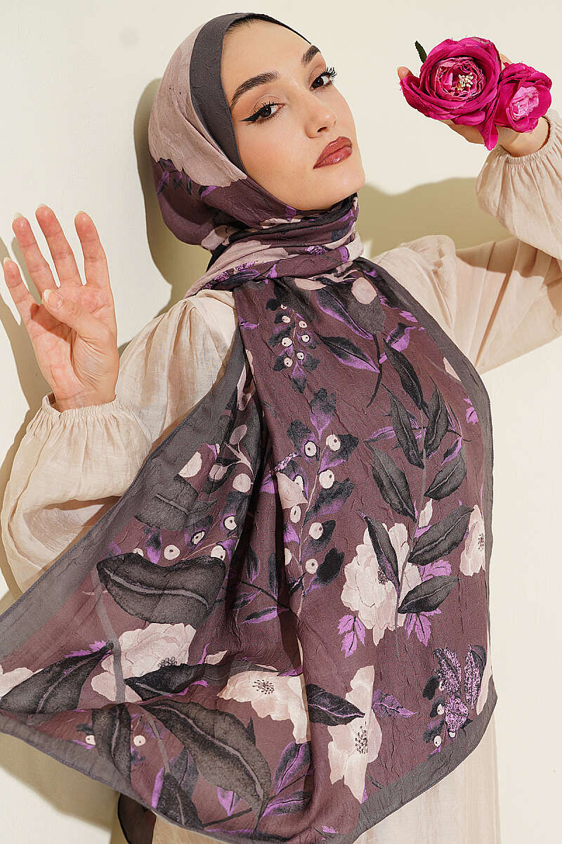 Violet Modal Crinkle Shawl - Dark Mink