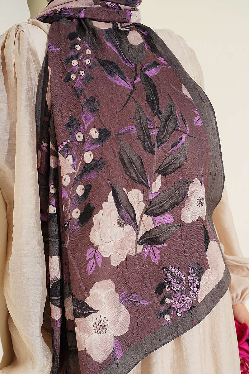 Violet Modal Crinkle Shawl - Dark Mink