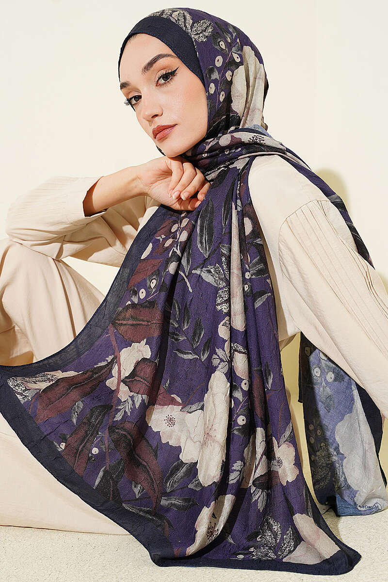Violet Modal Crinkle Shawl - Parliament Blue