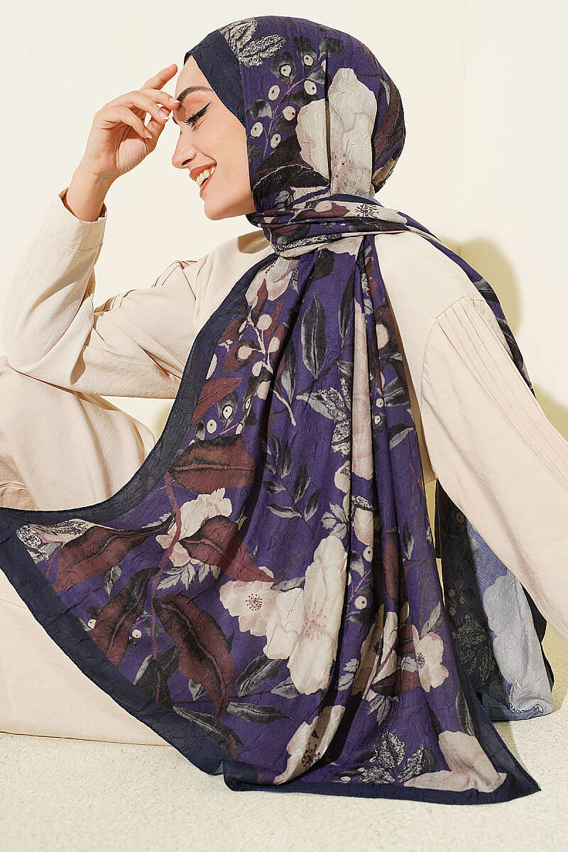 Violet Modal Crinkle Shawl - Parliament Blue