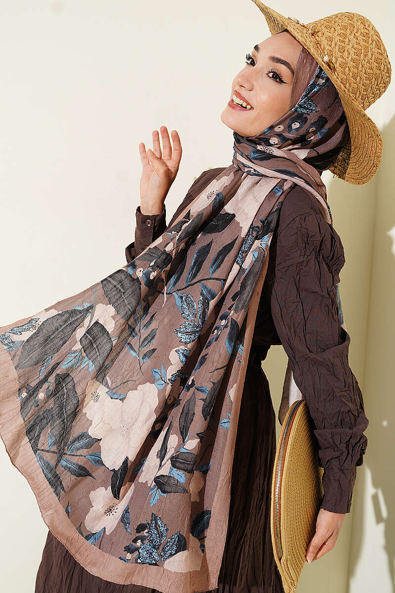 Violet Modal Crinkle Shawl - Soft Brown