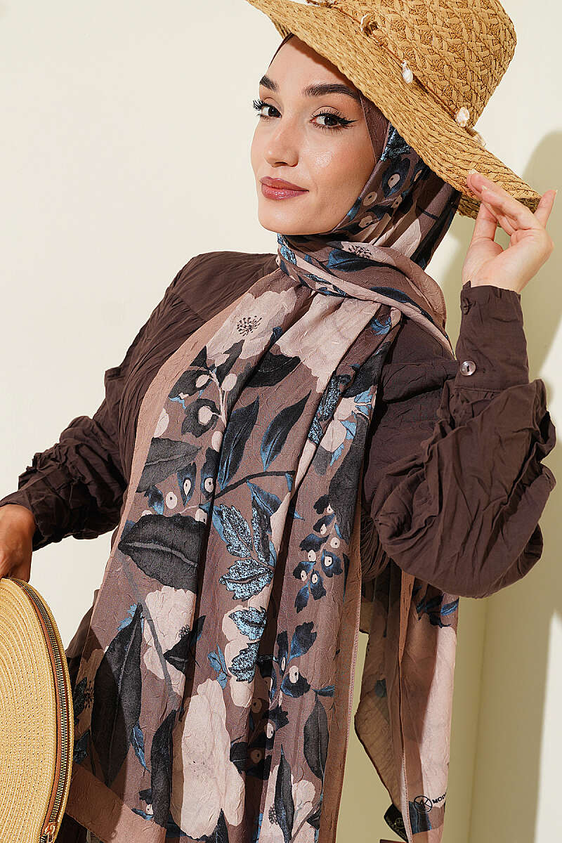 Violet Modal Crinkle Shawl - Soft Brown