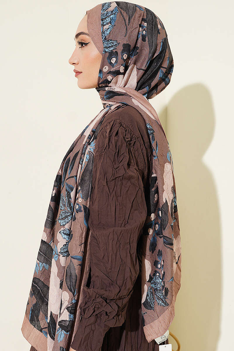 Violet Modal Crinkle Shawl - Soft Brown