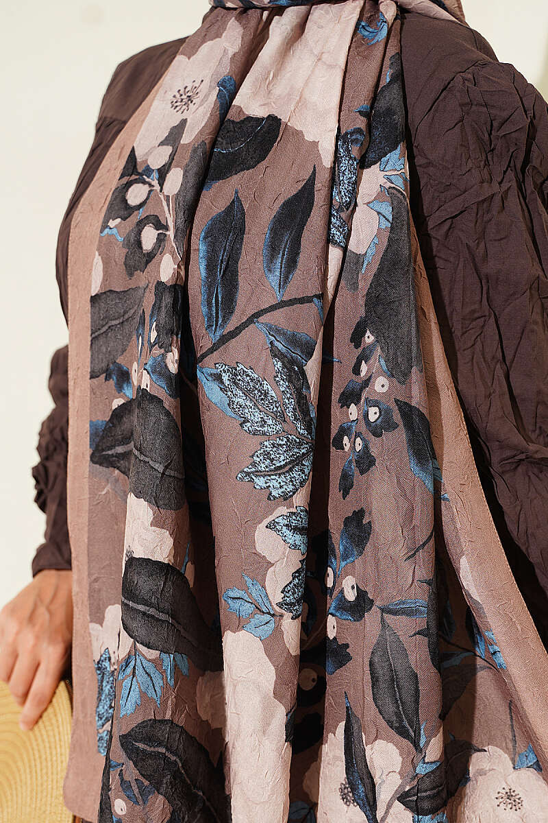 Violet Modal Crinkle Shawl - Soft Brown