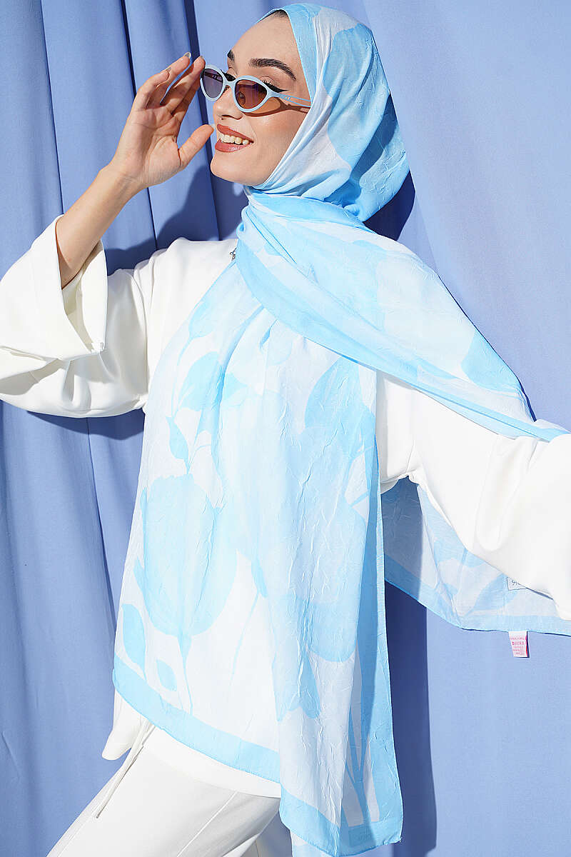 Viona Bamboo Crinkle Shawl - Ice Blue