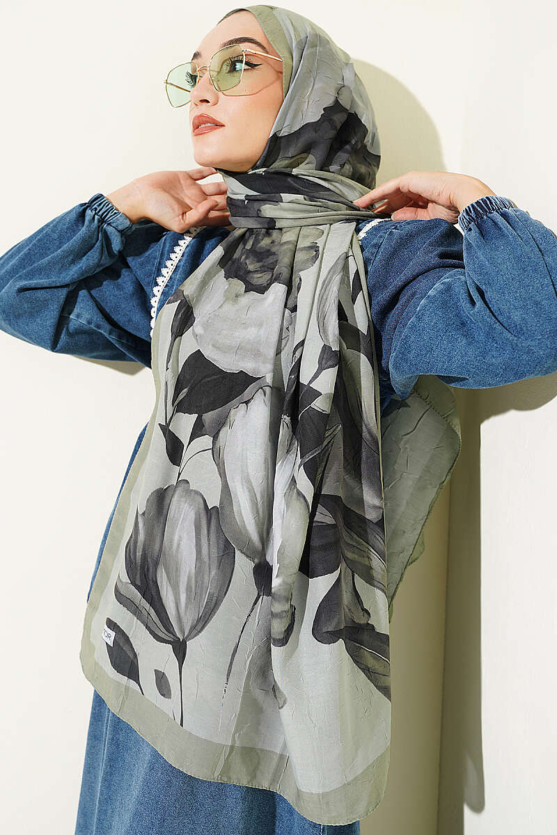 Viona Bamboo Crinkle Shawl - Almond Green