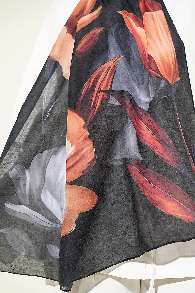 Viona Bamboo Crinkle Shawl - Black-Orange