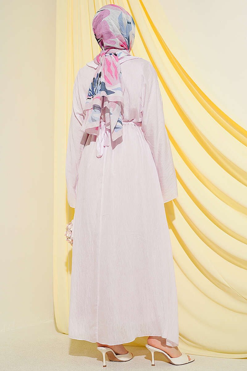 Belted Ruffle-Detail Dress - Pink