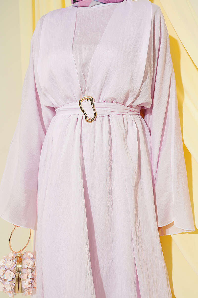 Belted Ruffle-Detail Dress - Pink