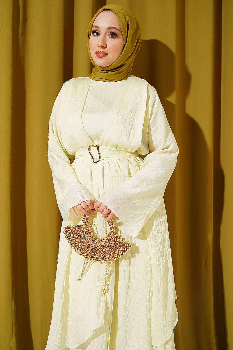 Belted Ruffle-Detail Dress - Yellow
