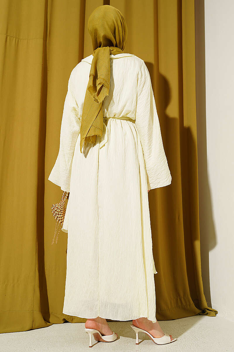 Belted Ruffle-Detail Dress - Yellow